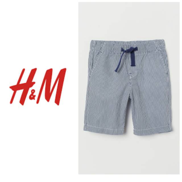 H&M COTTON TWILL SHORT PANTS CELANA PENDEK ANAK COWO MOTIF GARIS BIRU PUTIH ORIGINAL MURAH BRANDED