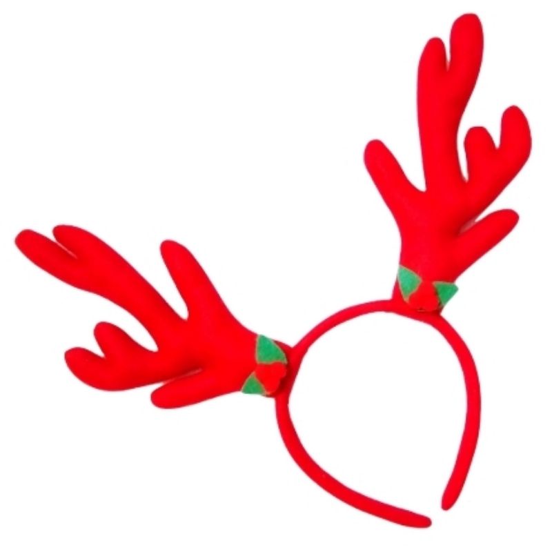 Bando Natal Dewasa Tanduk Rusa Merah Besar Pompom Raindeer Headband Handmade