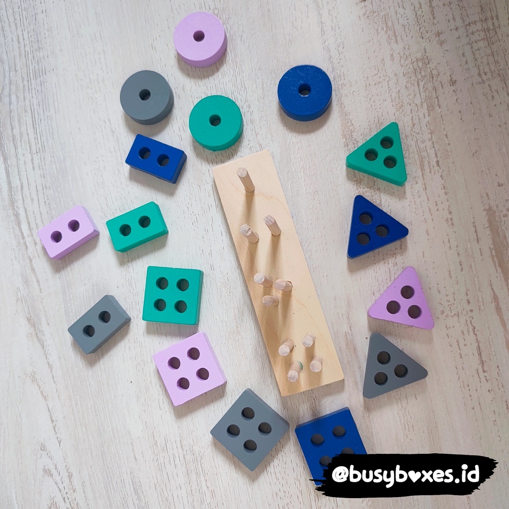 [busyboxes.id] mainan edukasi kayu stacker menyusun bentuk dasar geometri warna wooden toys