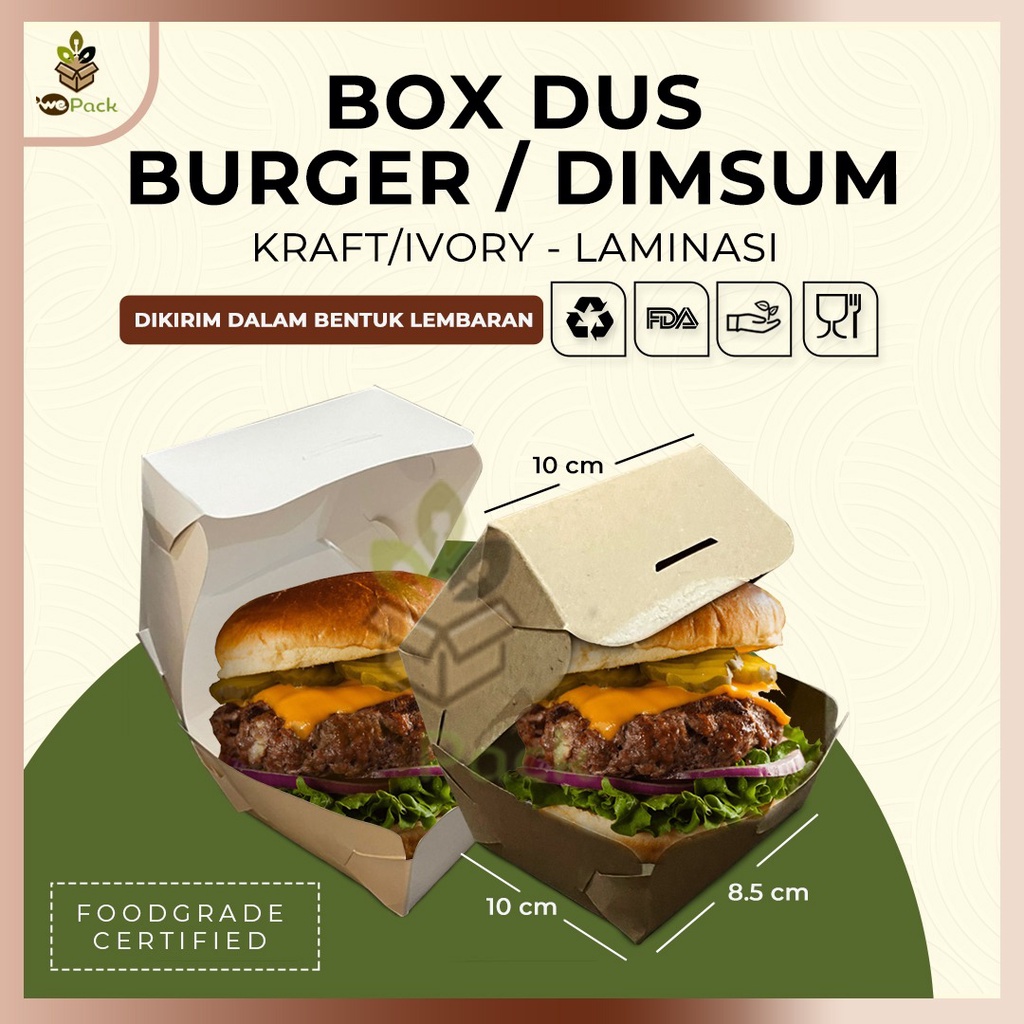 

Box Burger Kotak Dimsum Snack Kue Kemasan Dus Burger Kertas Ivory Eco