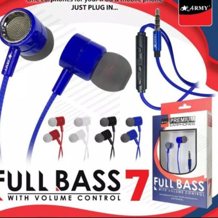 ☏ Headset Handsfree Army Full Bass Earphone Army FullBass Original ➤