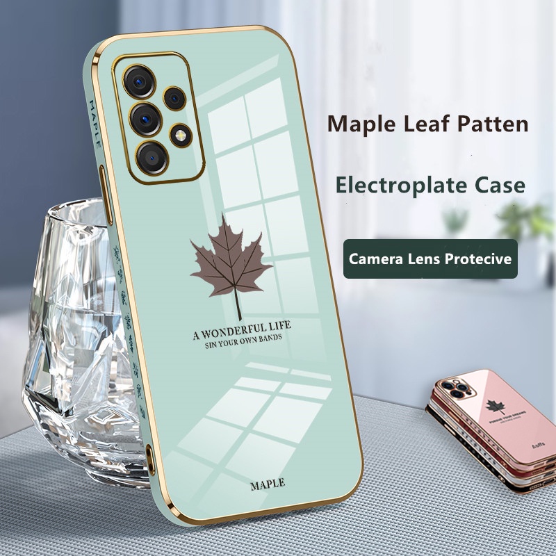 Casing Soft Case Silikon Electroplated Motif Daun Maple Untuk Samsung Galaxy A23 A13 A03 A11 A32 A12 M11 M12 A52S A52 A72 A21S A31 A20S A02S A10S A51 A71 A7 2018