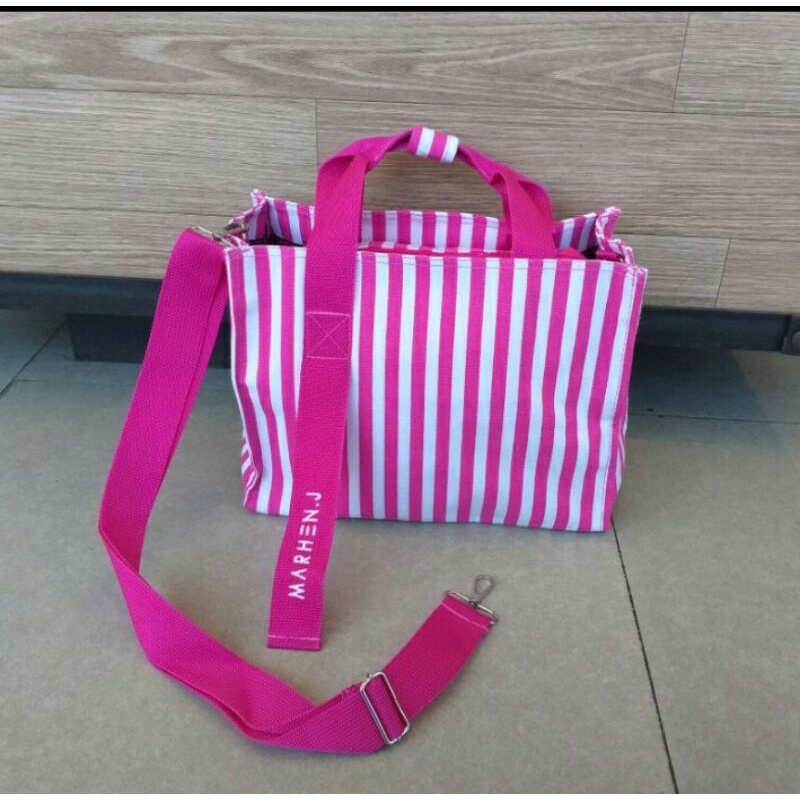 Tas Handbag/Slempang MJ Kanvas Motif Garis