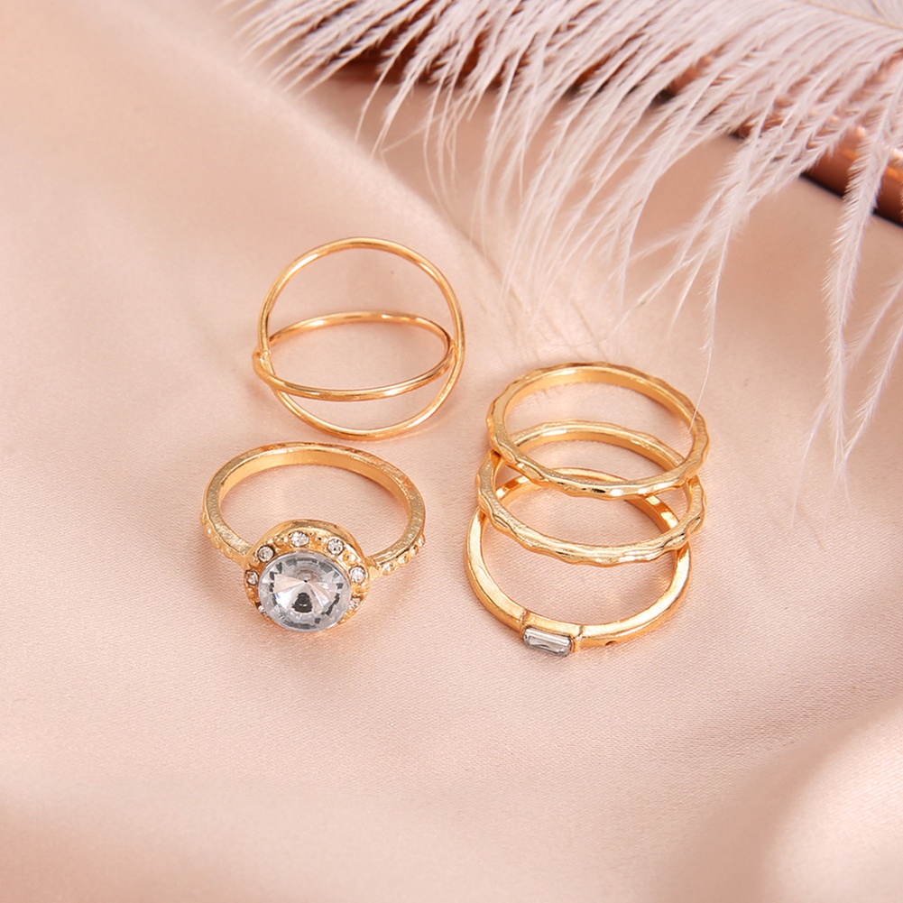 Hu Hu Hu Hu Hu Alat Bantu Pasang Kacamata♡ 5pcs / Set Cincin Wanita Desain Silang Hias Cubic Zirconia Bulat Untuk Pesta