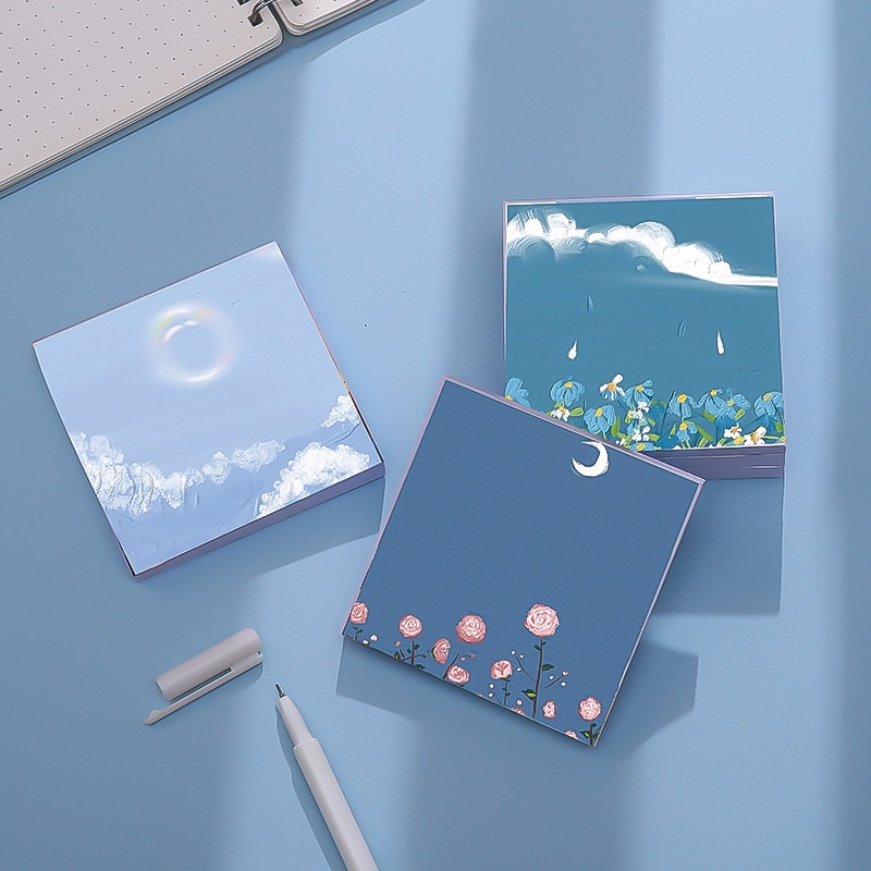 90 Pages/pcs Creative Colorful Moon Sea Flower Landscape Pattern Convenience Sticky Note Memo