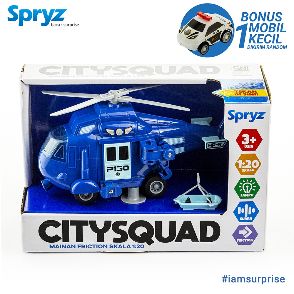 Spryz Citysquad Mainan Helikopter 1:20 dengan Mesin Friction, Lampu &amp; Suara