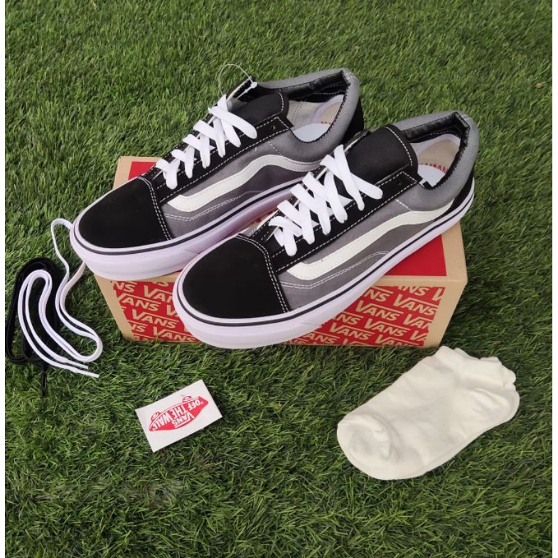 SEPATU PRIA VANSS OLDSKOOL BLACK GRAY CLASIK WAFLE DT BNIB MADE IN CHINA PREMIUM IMPORT SEPATU WANITA SEPATU SNEAKERS