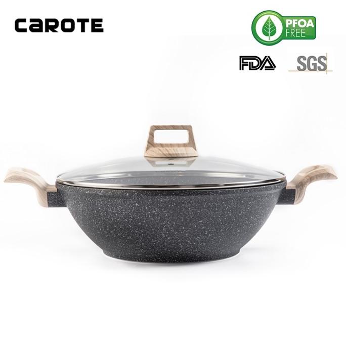 Carote Essential Woody Wok / Kuali 32CM Anti Lengket Batu Granit