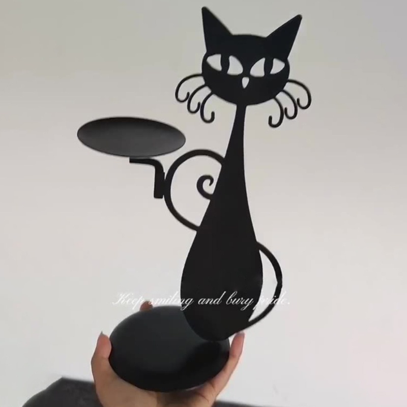 Stand Holder Lilin Bentuk Kucing Warna Hitam Gaya Retro Untuk Dekorasi Pernikahan