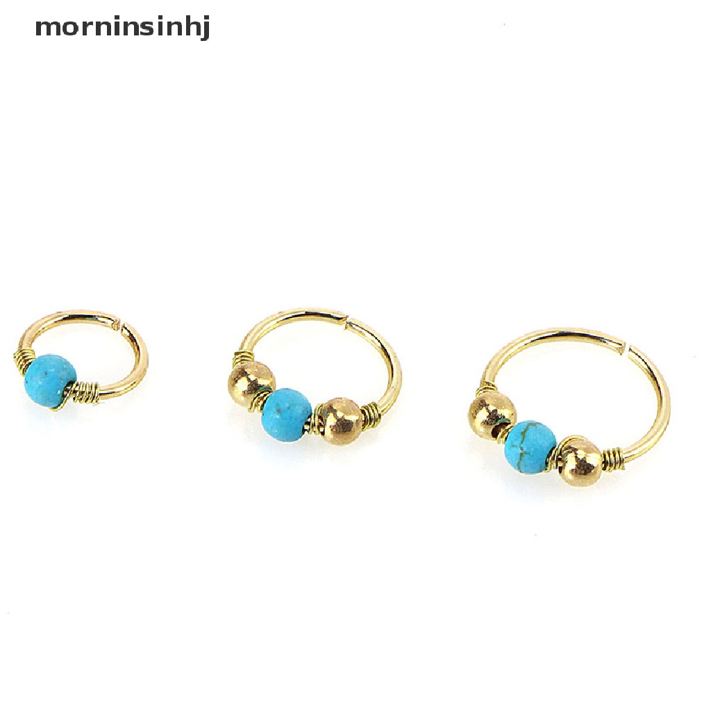 Cincin Tindik Hidung Bahan stainless Steel Warna Turquoise