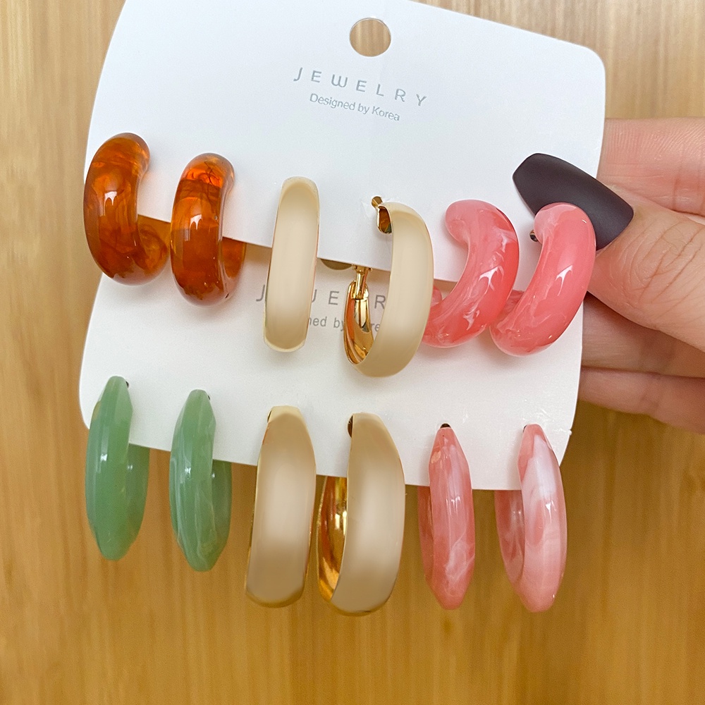 Fashion Pearl Resin Alloy C-shaped Drop Earrings Sets for Women