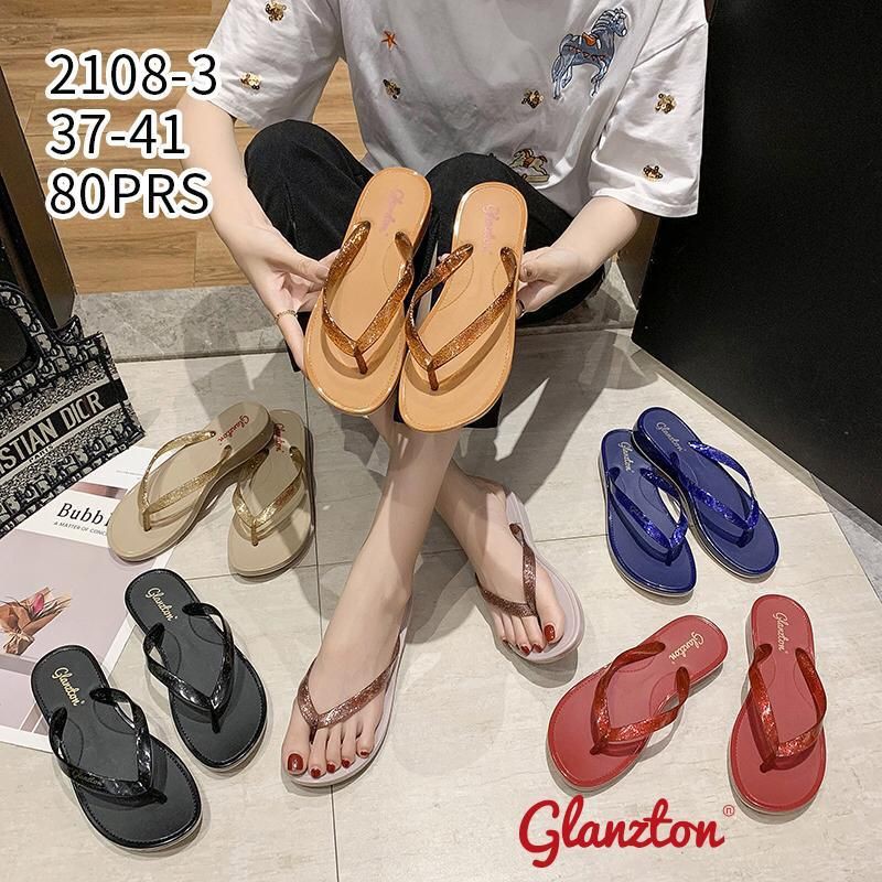 sandal glanzton xj 2018 kerlip - sandal jepit wanita hak 2 cm