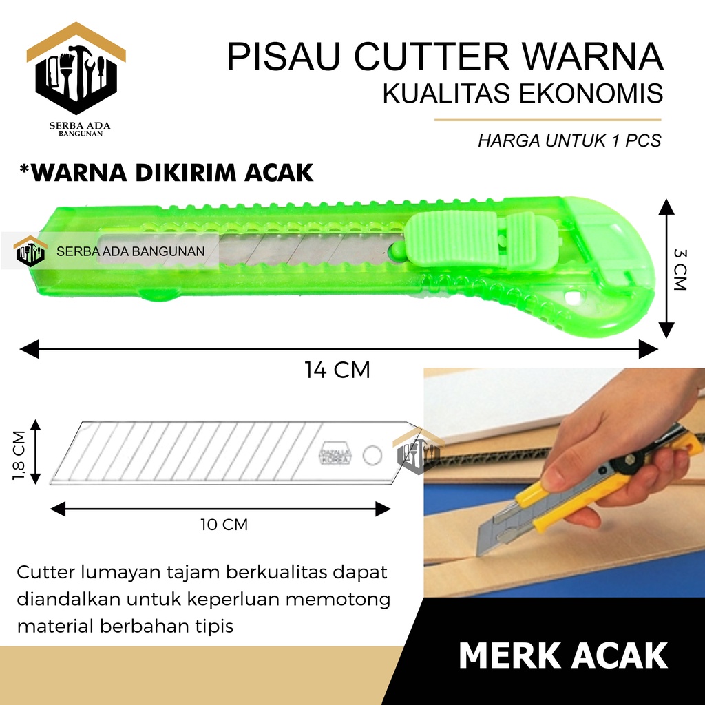 Pisau Cutter Ukuran Besar 18mm / Transparan Warna Warni Cuter Super Tajam Sliding Knife Cutting Tool Alat Potong Kertas