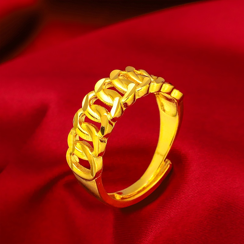 Cincin Model Twist Lapis Emas 24K Gaya Retro Adjustable