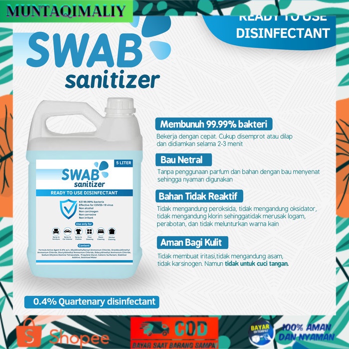 [TERBARU] Swab Sanitizer - DISINFECTANT 5 LITER (cairan disinfektan spray)