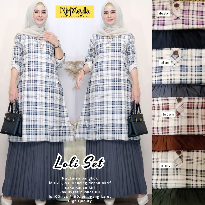 Loli Set By NIRMEYLLA • Setelan Rok Wanita • Atasan Blouse Tunik Rok Skirt Plisket Wanita Muslim Set