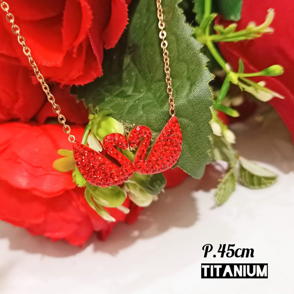 Kalung Dewasa TITANIUM Angsa dua permata zircon,Rosegold menawan,tidak KARAT,tidak LUNTUR COD