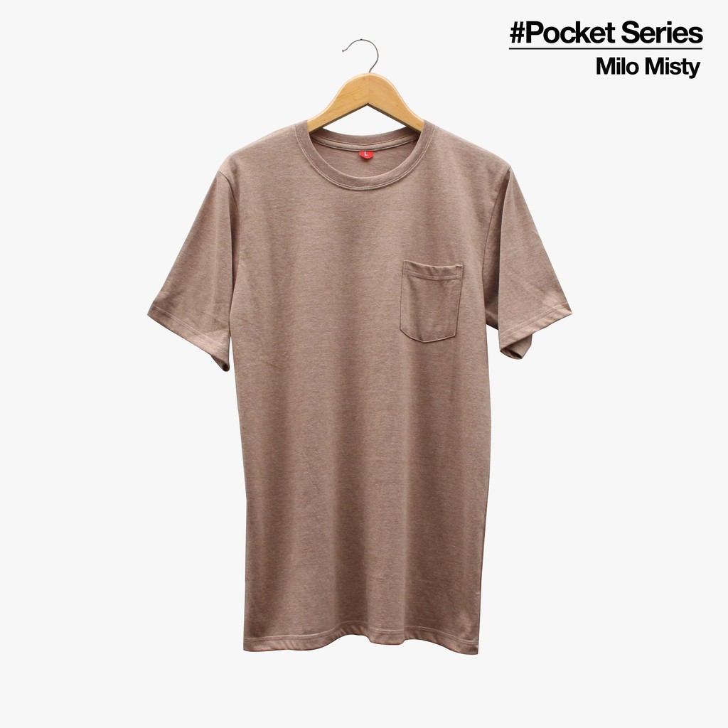 KAOS POLOS POCKET SAKU COTTON COMBED 30s WARNA MILO MISTY Size S M L XL