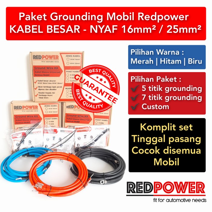 Ground Wire Kit Kabel Grounding Redpower Ground Mobil Nyaf 16Mm 25Mm - Hitam, Nyaf16Mm 5Titik