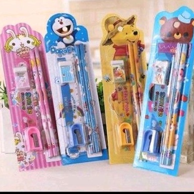 

Paket Alat tulis hello kitty doraemon / Pensil penggaris penghapus