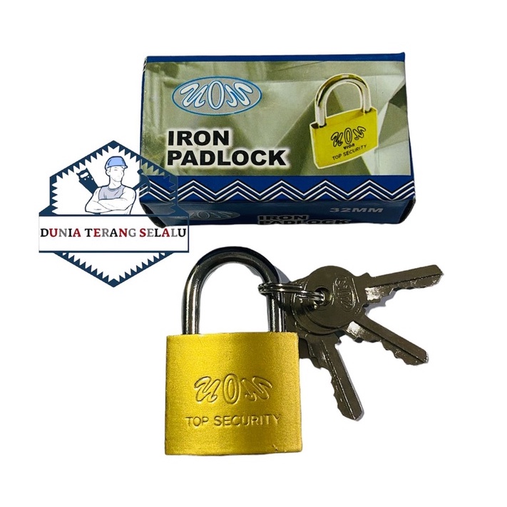 Gembok Besi CAT KUNING VION 32mm kotakan - Gembok Koper Tas Pintu Lemari  - Kunci Gantung Kotak Suara -  Yellow Iron Padlock 32mm