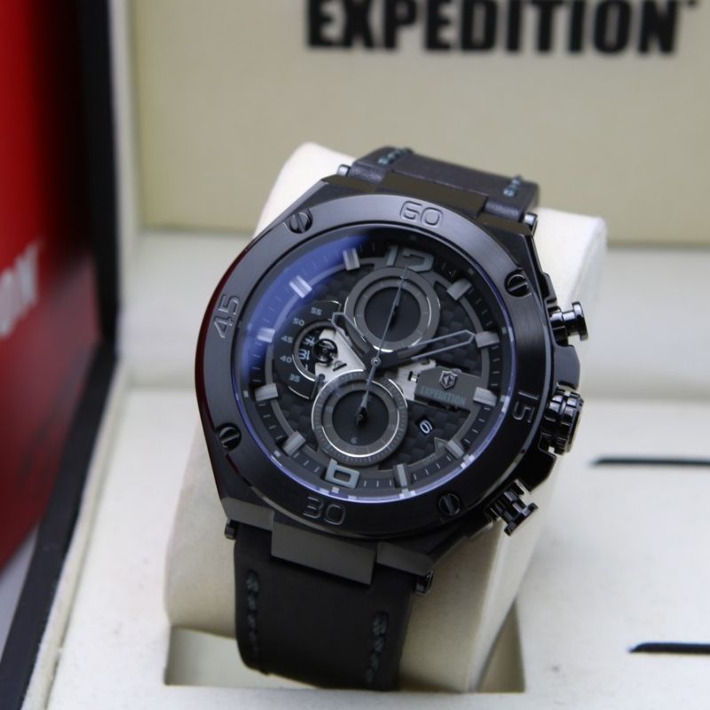 JAM TANGAN PRIA EXPEDITION E6756/e6756 FULL BLACK TALI KULIT ORIGINAL