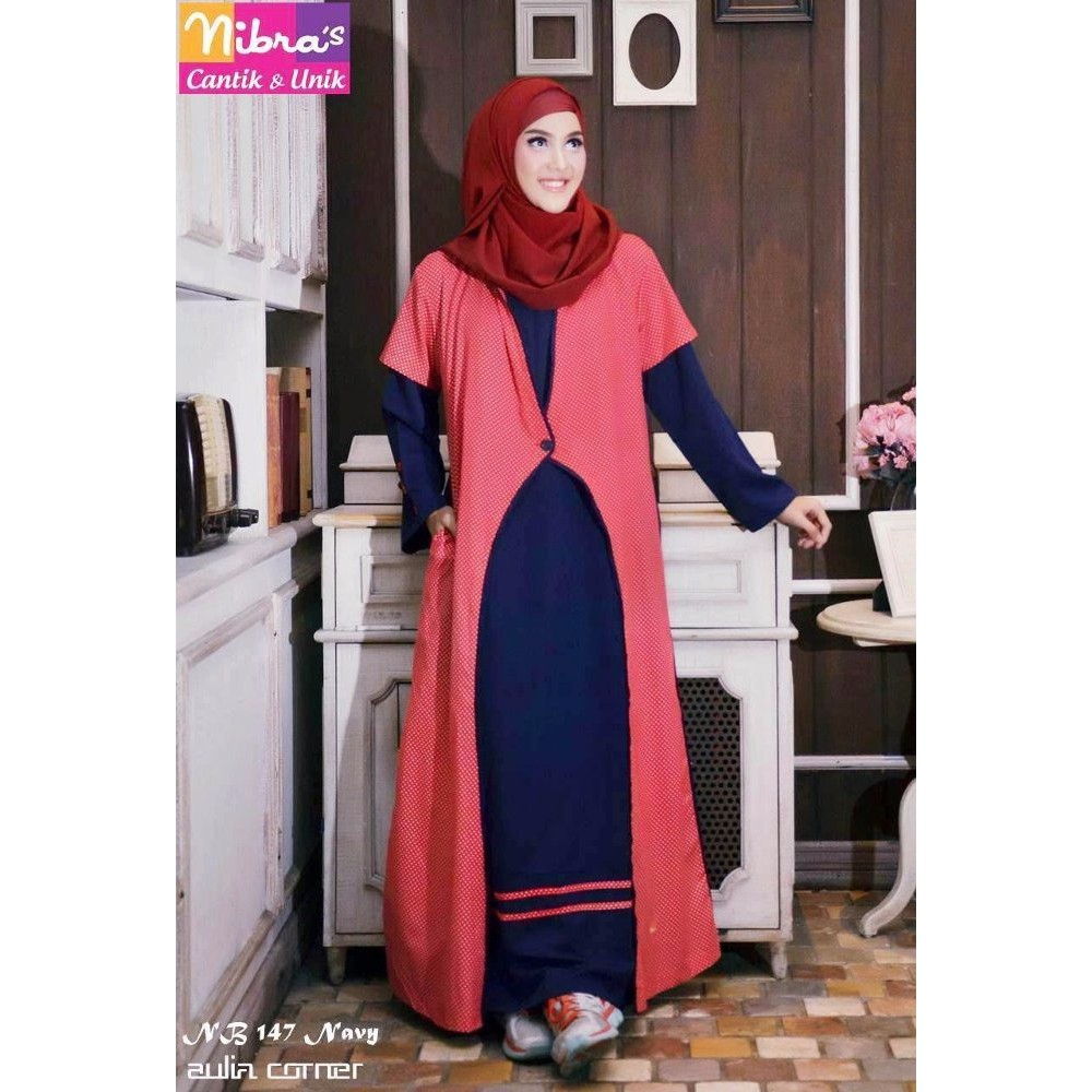 LARIS Gaun Pesta Muslim Nibras NB 147 Navy ORIGINAL Model Gamis