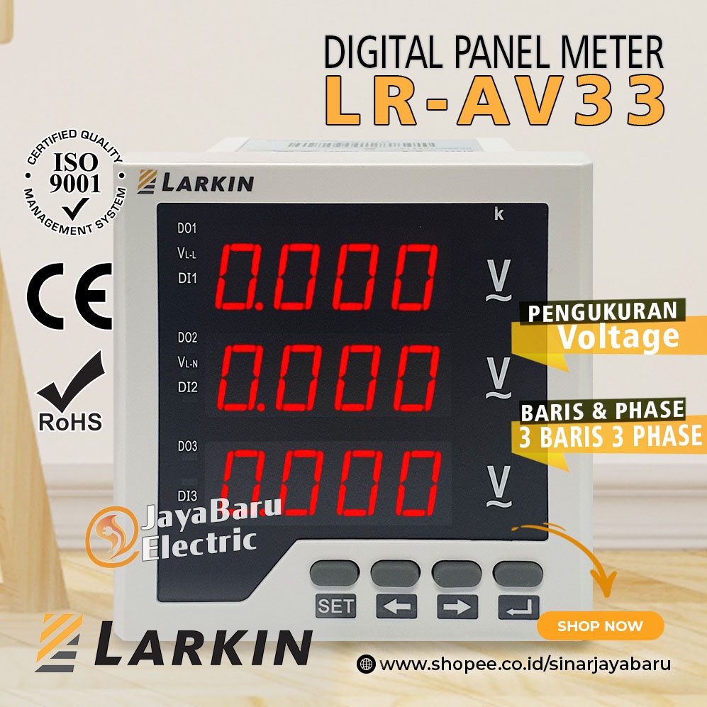 Volt Meter Voltmeter Digital LARKIN 3 Phase 3 Row LR-AV33