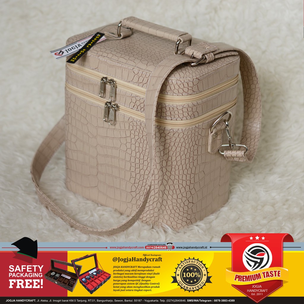 PREMIUM TAS KOSMETIK JUMBO + TALI PANJANG / BEAUTYCASE / BIG POUCH MAKEUP CROCO CREAM