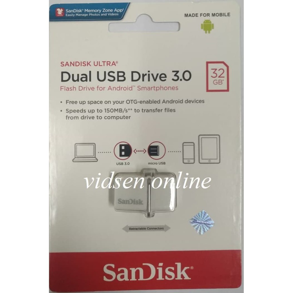 Sandisk Ultra Flashdisk Dual USB Drive 3.0 OTG 32GB - White