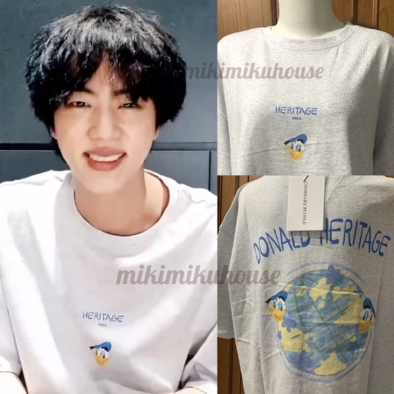 VLIVE JIN BTS ORDINARY PEOPLE & DISNEY HERITAGE DONALD DUCK MELANGE TSHIRT BTS KAOS BTS OUTFIT v