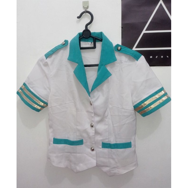 Produk bekas pakai baju cosplay setelan seragam pramugari putih hijau