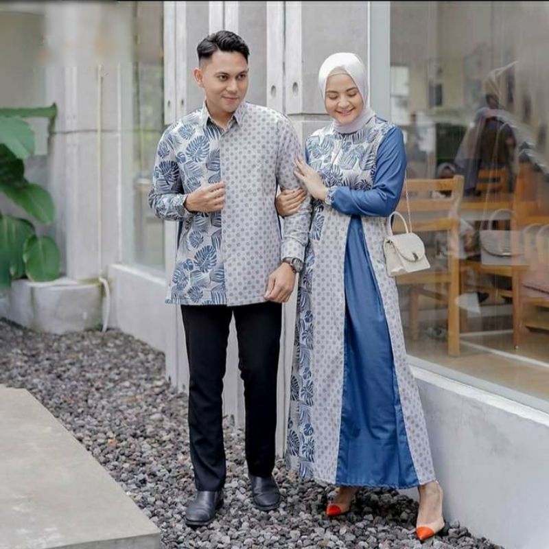 GAMIS BATIK WANITA TERBARU / GAMIS BATIK KOMBINASI MODERN / BAJU COUPLE GAMIS