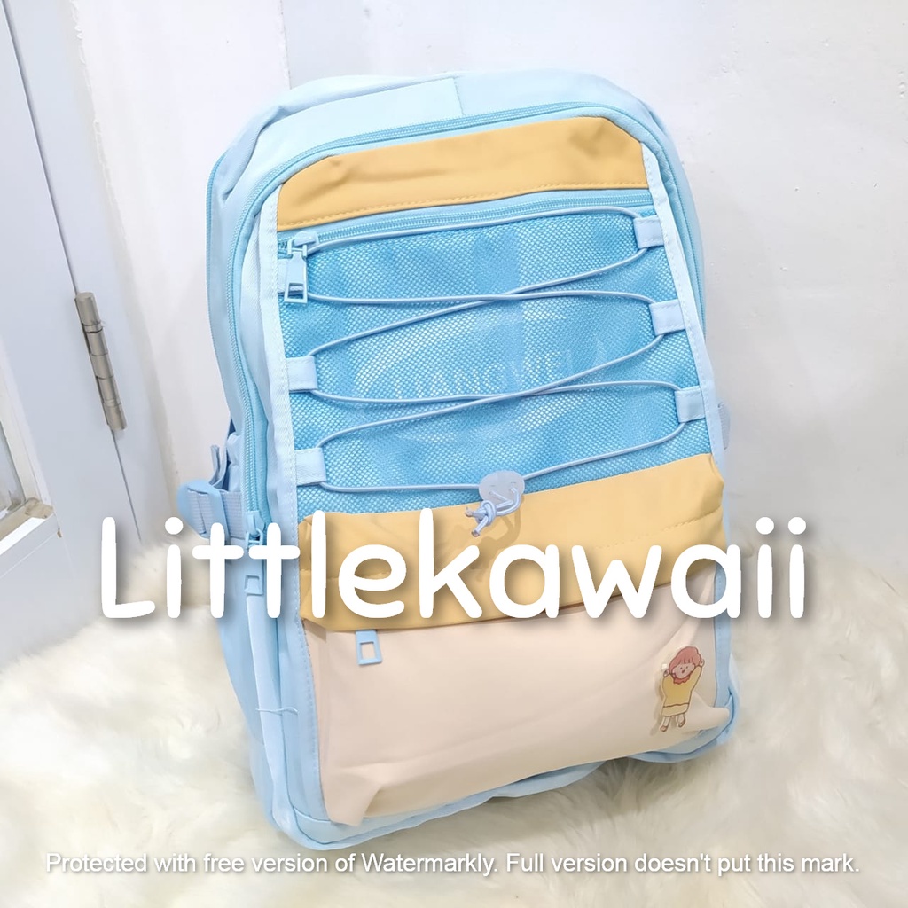 LK/Tas Ransel Laptop Backpack Parasut Sekolah Fashion Anak Remaja Korean Style Kantong Jaring Tali Liangwei Import