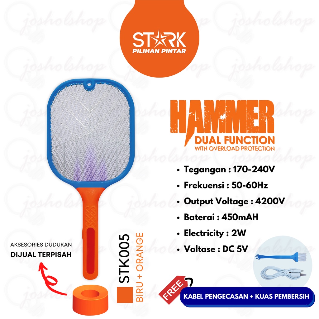 Stark Raket Nyamuk STK-005 Hammer ( Dual Fuction ) With Overload Protection