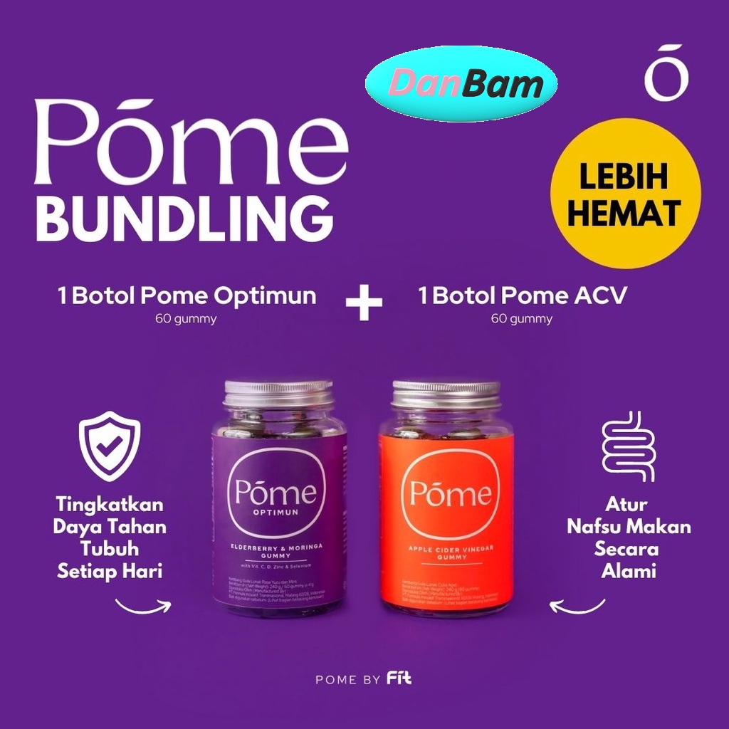 Paket 1 Botol Pome Gummy ACV + Pome Gummy Optimun Superfood Suplemen