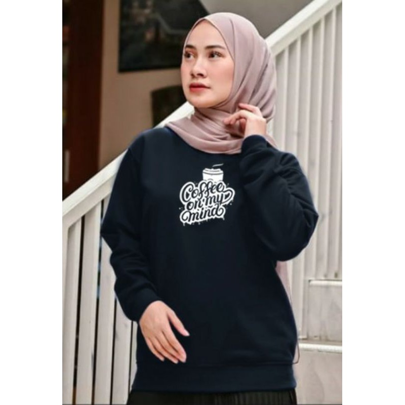 Kaos Lengan Panjang COFFE ON MIND  / Kaos Sweatshirt / Atasan Wanita / Atasan Wanita Lengan Panjang