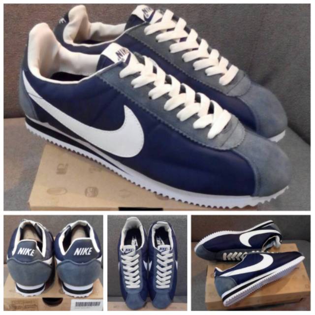 SEPATU NIKE CORTEZ Nylon Blue Navy - ORIGINAL MIRROR IMPORT - BIRU PUTIH WHITE OLAHRAGA SEKOLAH PRIA
