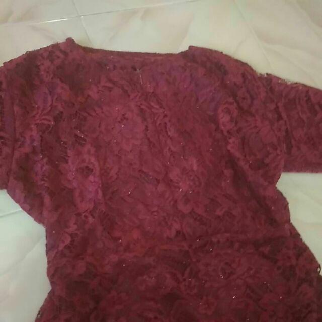 Gamis Ful Brokat Kalila Gamis Batik  Warna Merah Maron Resleting Belakang