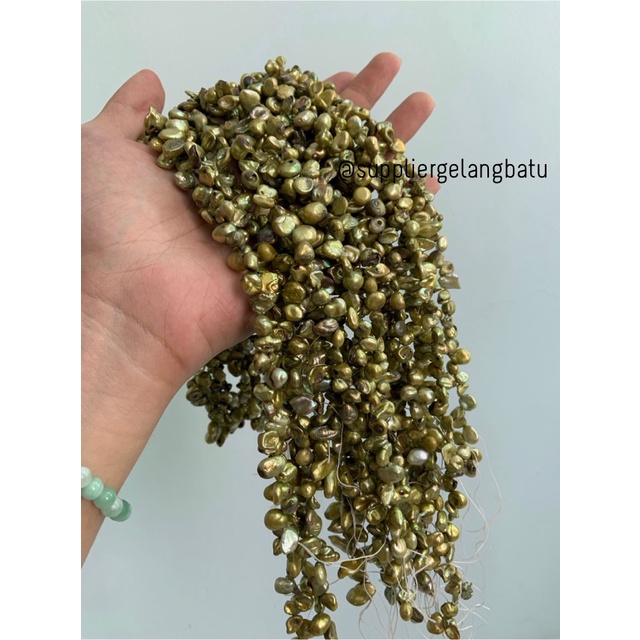 kerikil Mutiara Air Tawar KESHI LIME YELLOW tetes OVAL fresh pearl