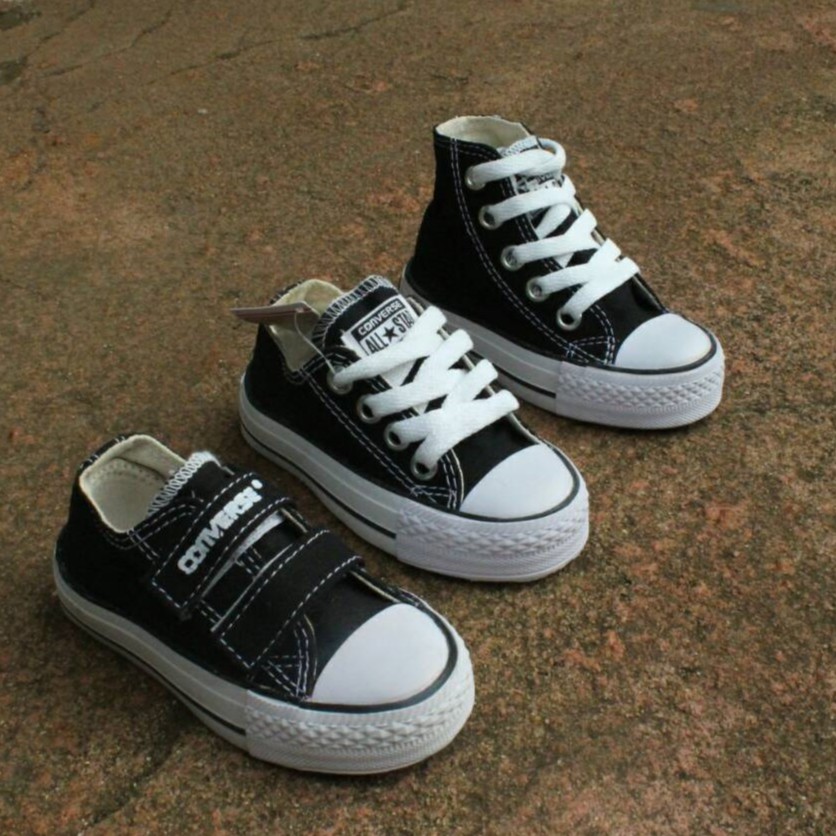 converse hitam 18 35 pendek  tinggi perekat kids tali  