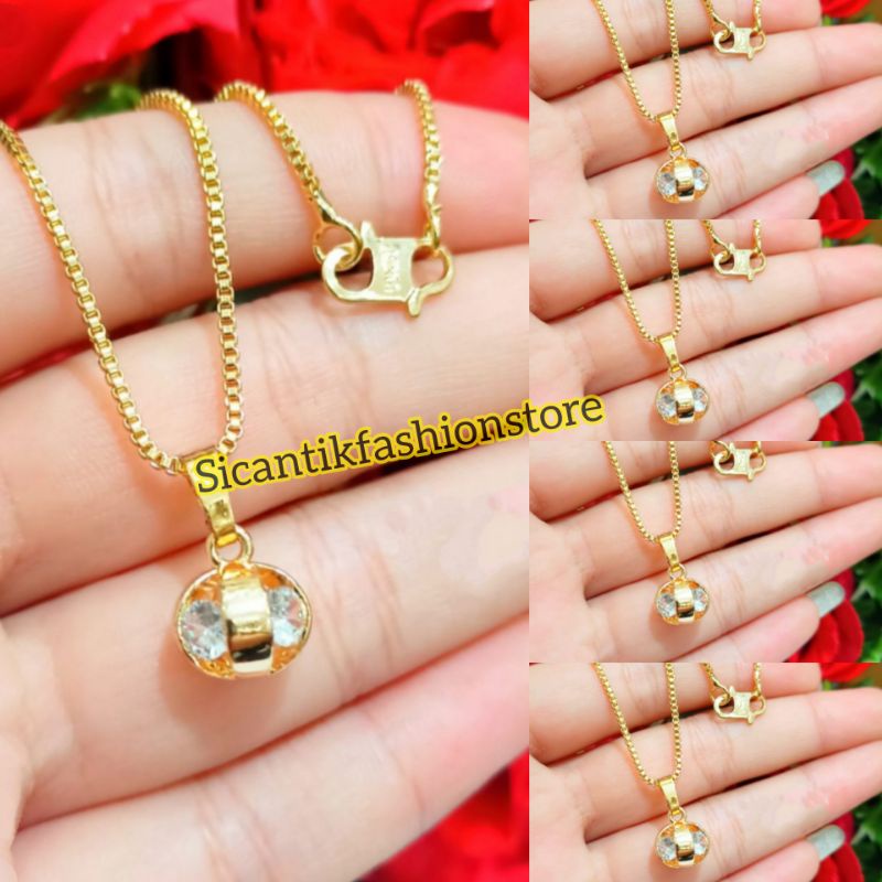 Kalung Titanium Gold Liontin Gold Bulat Fashion Wanita Terlaris Anti Karat Kalung Rantai Gold Wanita