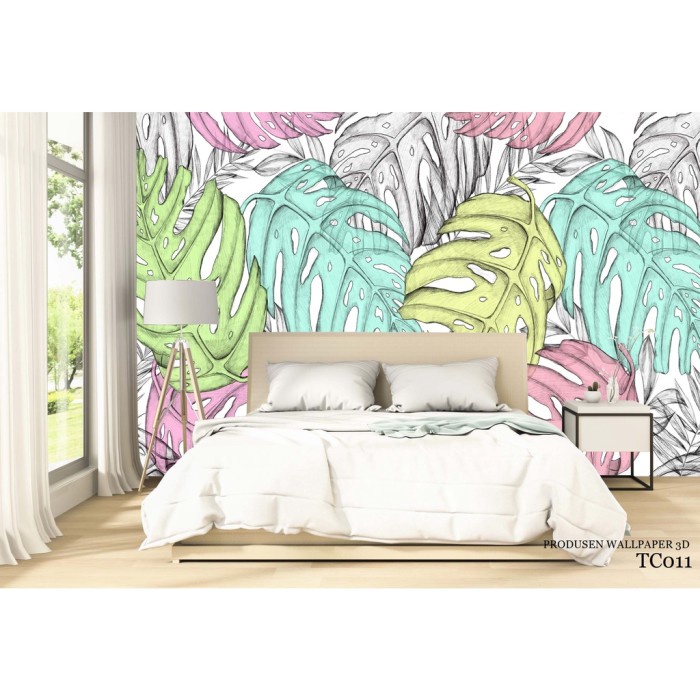 Sticker Dinding Kamar Tidur Mural Background Bunga Vintage 3d Tropical