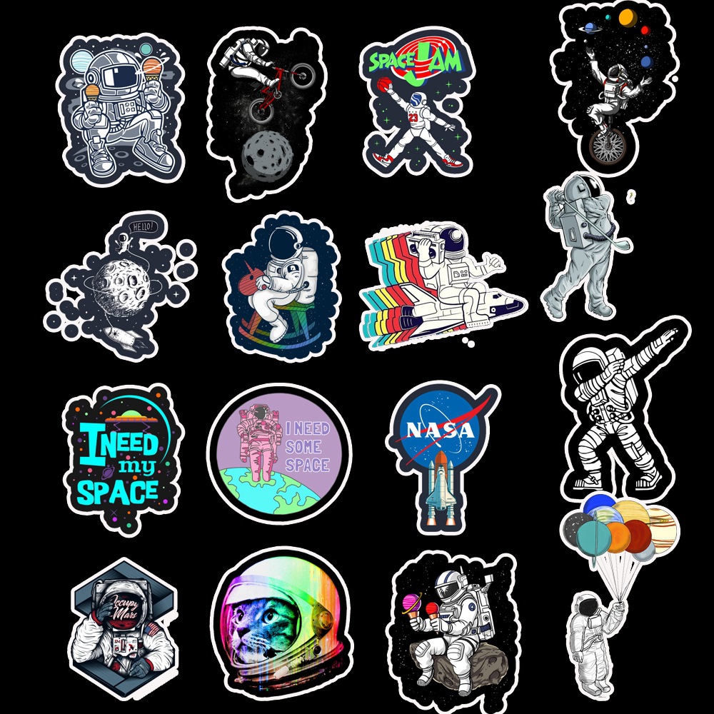 50Pcs/set Astronaut Space Station Lunar Rocket Waterproof DIY Stickers For Laptop Moto Skateboard Luggage Notebook Decor