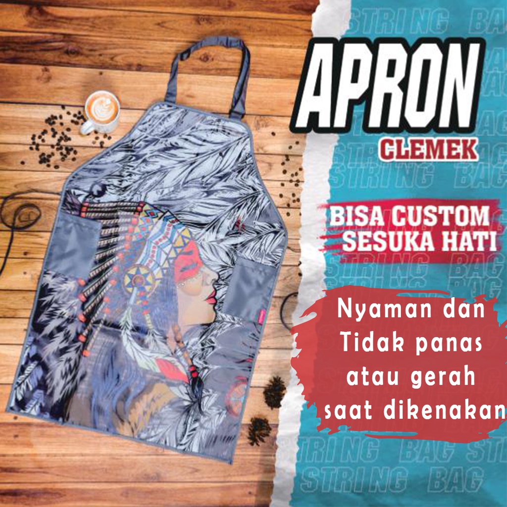 Celemek Barista Anti Air Dewasa Apron Pria Wanita Motif Desain Custom Murah