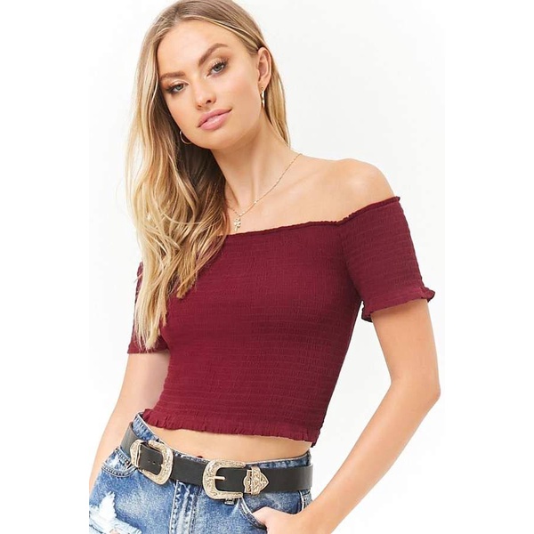 Aeropostale Smocked Crop Off Shoulder