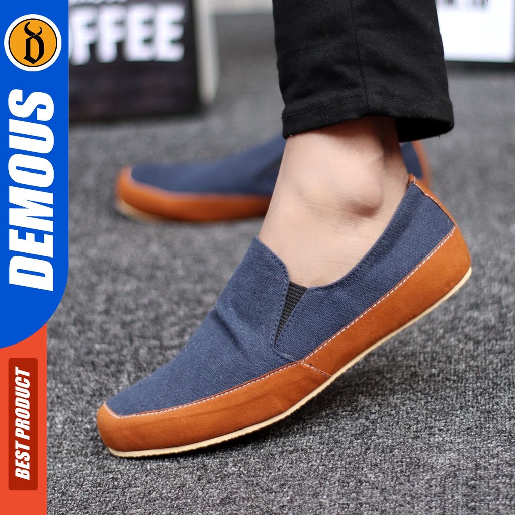 DEMOUS Hanza - Sepatu Slip On Casual Slop Pria Kanvas