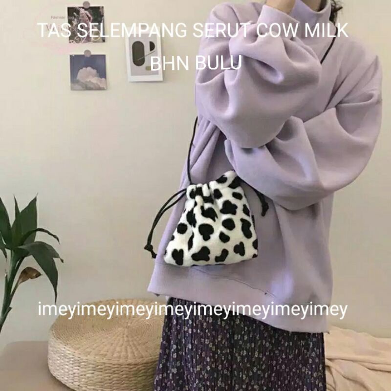 Rully _ Tas Serut kekinian Loreng _cow milk _ bahan bulu