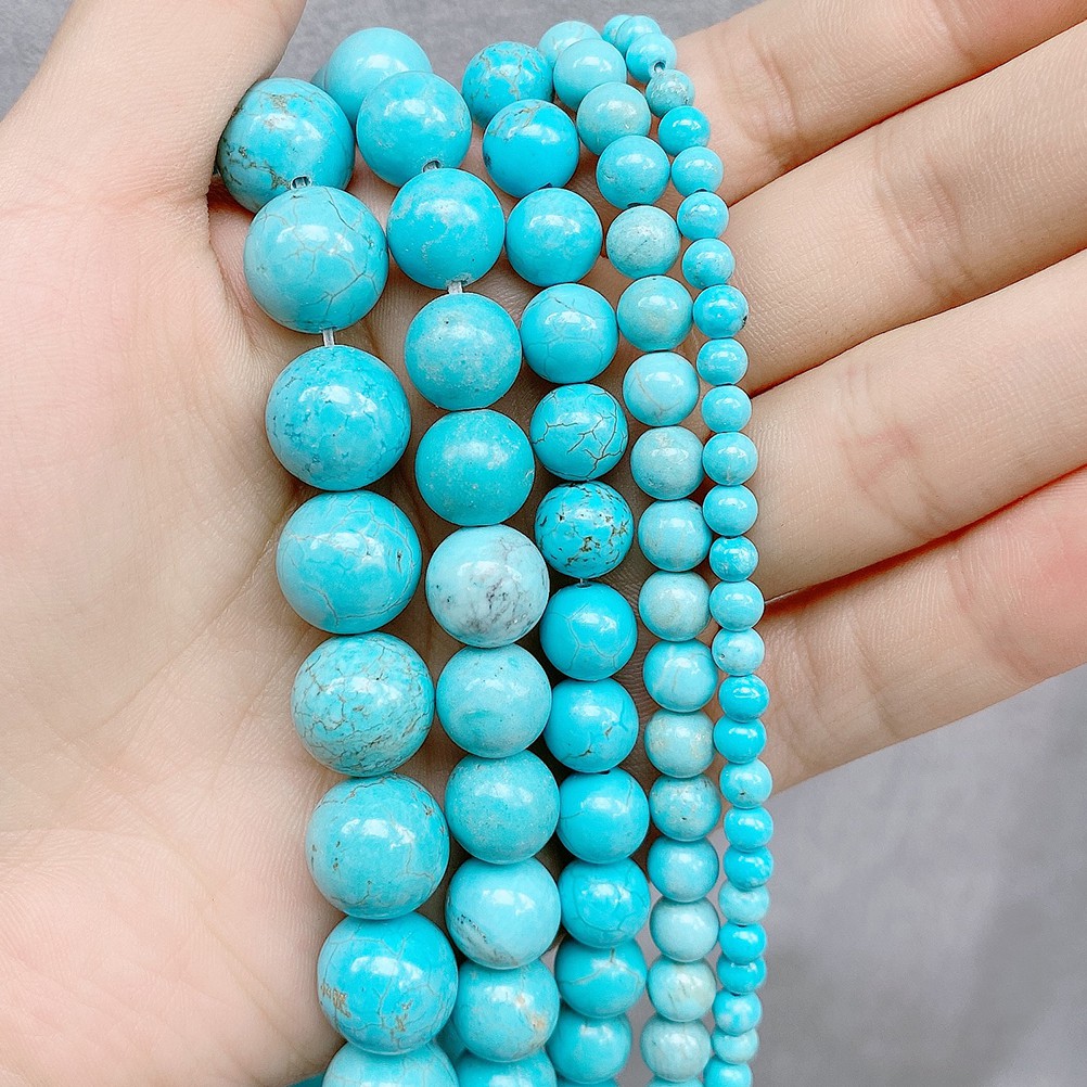 Manik-Manik Batu Alam Warna Biru Turquoise Bentuk Bulat Untuk Membuat Perhiasan Kalung Gelang Dan Anting