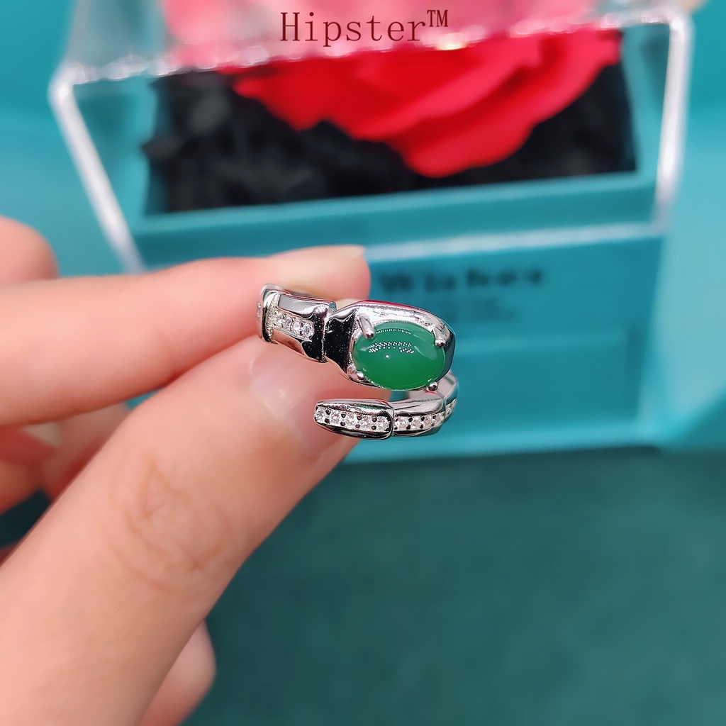 925 Silver Inlaid Natural Jade Ring